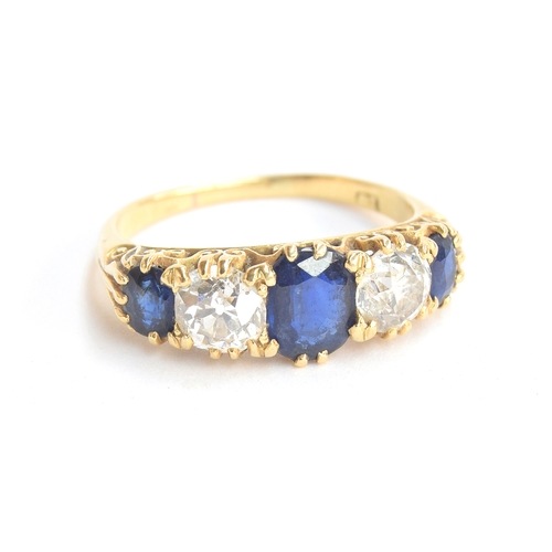 2 - An 18ct gold sapphire and diamond five stone ring, the diamonds each approx. 0.5ct, size P, approx. ... 