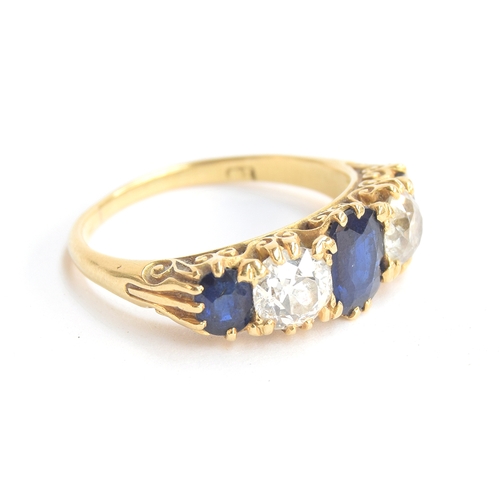 2 - An 18ct gold sapphire and diamond five stone ring, the diamonds each approx. 0.5ct, size P, approx. ... 