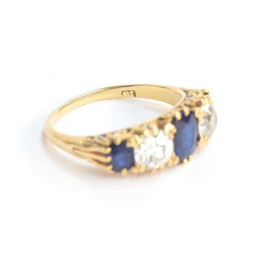 2 - An 18ct gold sapphire and diamond five stone ring, the diamonds each approx. 0.5ct, size P, approx. ... 