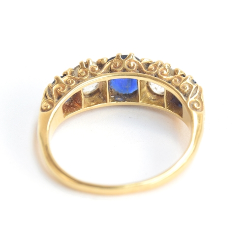 2 - An 18ct gold sapphire and diamond five stone ring, the diamonds each approx. 0.5ct, size P, approx. ... 