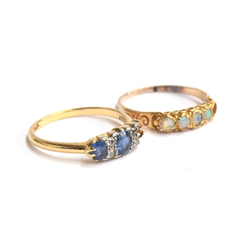 7 - An 18ct gold sapphire and diamond ring, one stone missing, size R, approx 3.1g; together with a gold... 