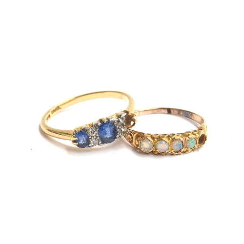 7 - An 18ct gold sapphire and diamond ring, one stone missing, size R, approx 3.1g; together with a gold... 