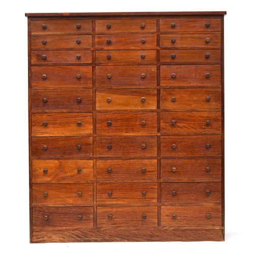 510 - A 20th century mahogany collector's cabinet, forming a bank of 30 drawers, in three columns, 123cm w... 