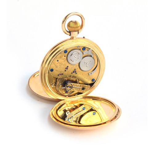 435 - A Victorian 18ct gold full hunter pocket watch, the white enamel dial with Roman numerals and subsid... 