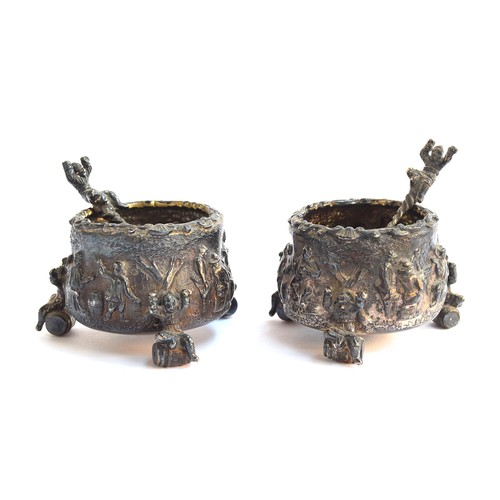 66A - A pair of Victorian silver salts, retailed by F.B. Thomas & Co, New Bond Street, London 1873, chased... 