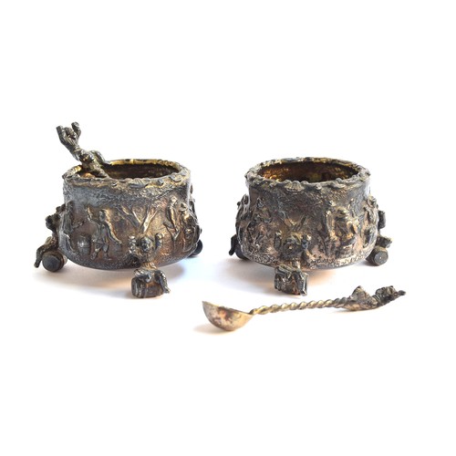 66A - A pair of Victorian silver salts, retailed by F.B. Thomas & Co, New Bond Street, London 1873, chased... 