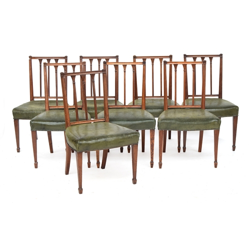 595 - A good set of eight 19th century mahogany dining chairs, each with three vertical lotus topped splat... 