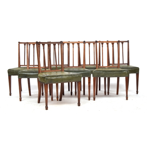 595 - A good set of eight 19th century mahogany dining chairs, each with three vertical lotus topped splat... 