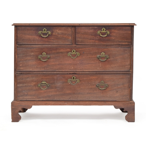 487 - A George III mahogany chest of two short over two long drawers, on bracket feet, 105cm wide, 52.5cm ... 