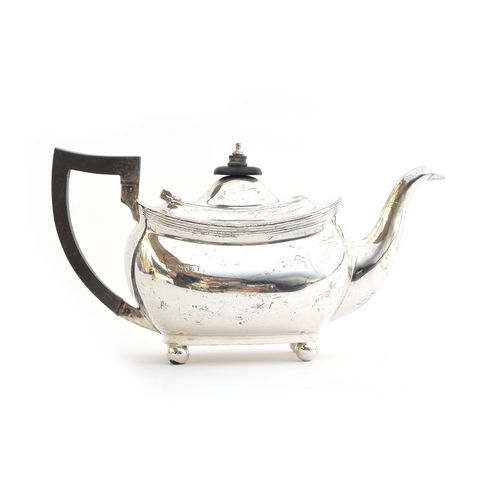 70 - A silver teapot by Barker Brothers Ltd, Chester, of rectangular form with blackwood harp handle, rai... 