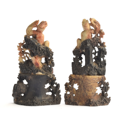 167 - A pair of Chinese carved soapstone figures of immortals, each 17cm high

Provenance: the Peto Family... 