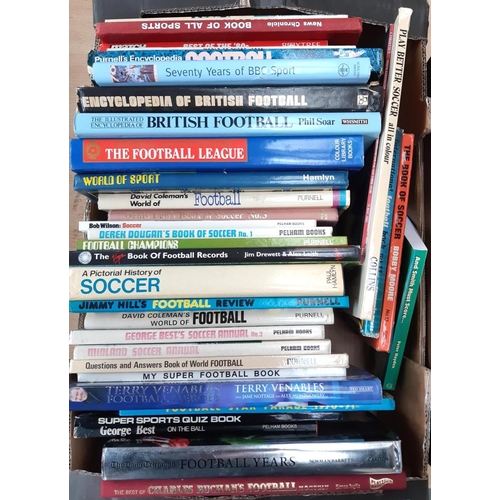 252 - Two boxes of football books to include George Best's Soccer Annual, World of Sport, Match best of th... 