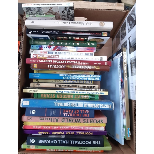 252 - Two boxes of football books to include George Best's Soccer Annual, World of Sport, Match best of th... 