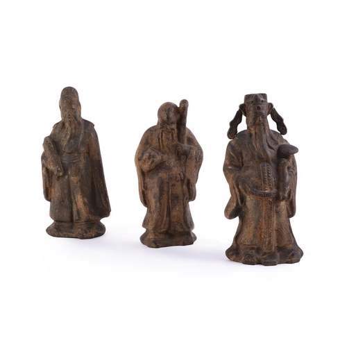 168 - Three 20th century Chinese cast iron models of deities, the tallest 32cm high 

Provenance: The prop... 