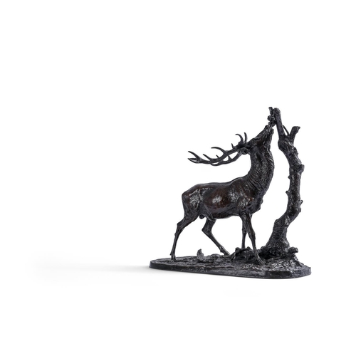 108 - After Pierre-Jules Mene (1810-1879), a late 19th/early 20th century bronze model 'The Browsing Stag'... 