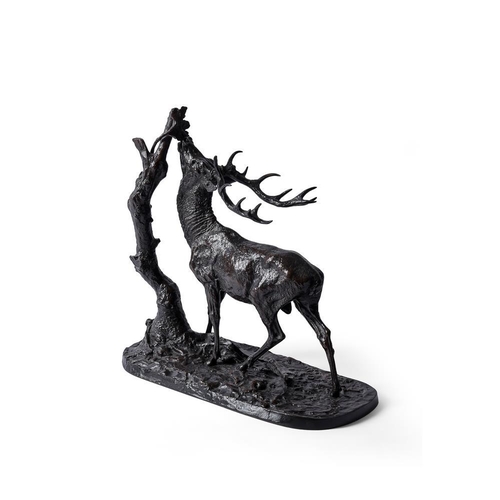 108 - After Pierre-Jules Mene (1810-1879), a late 19th/early 20th century bronze model 'The Browsing Stag'... 