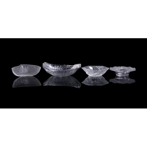 219 - A group of four small crystal Lalique bowls comprising a small 'Honfleur' bowl, 15cm diameter, a 'Du... 