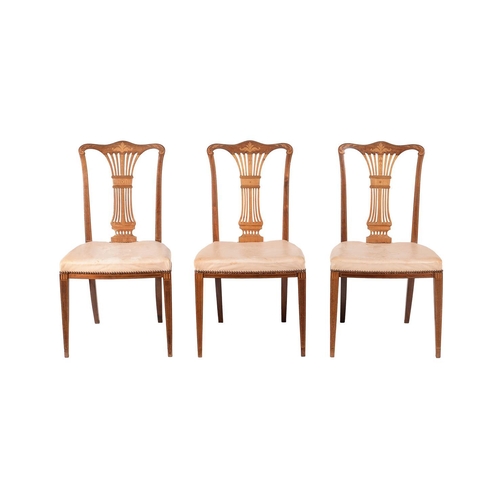 597 - A set of four Edwardian mahogany and inlaid chairs, c.1905, comprising one armchair and three side c... 