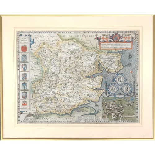 226 - John Speede (1552-1629), a hand coloured engraved map of Essex, c.1676, 39.5x52cm