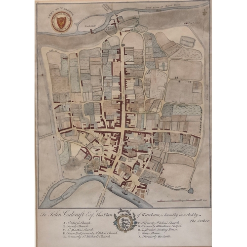 227 - Local interest: An 18th century hand coloured engraving of a town plan of Wareham, dedicated 'To Joh... 