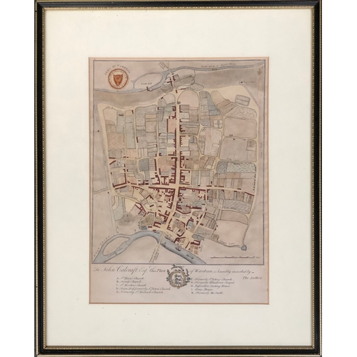 227 - Local interest: An 18th century hand coloured engraving of a town plan of Wareham, dedicated 'To Joh... 