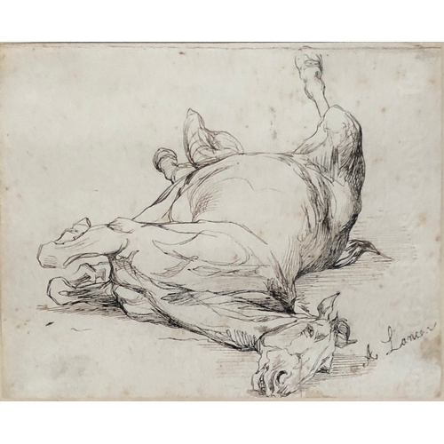 257 - Auguste Lançon (1836 - 1887), pen and ink drawing of a dead horse, signed, 12x15cm

Provenance: from... 