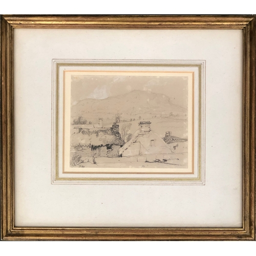 258 - Sir Edwin Henry Landseer RA (1802-1873), pencil sketch, a view over rooftops looking to a hill, 9x11... 