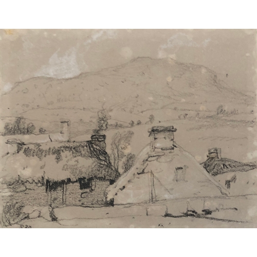 258 - Sir Edwin Henry Landseer RA (1802-1873), pencil sketch, a view over rooftops looking to a hill, 9x11... 