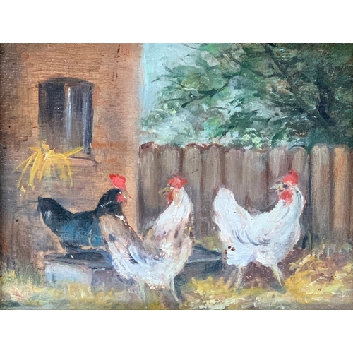 305 - Jean-Frederique Krine (French, 20th century), 'Les Poules', oil on panel, 12.5x16.5cm