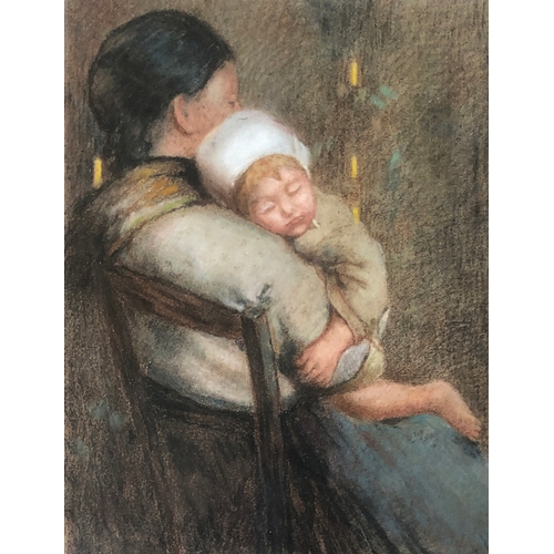 343 - Manner of Edward William Stott ARA (1859-1918), mother and child, pastel on paper, 35x26cm