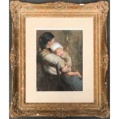 343 - Manner of Edward William Stott ARA (1859-1918), mother and child, pastel on paper, 35x26cm