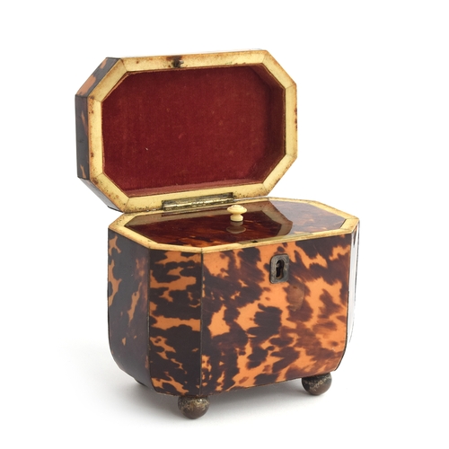 93 - A George III tortoiseshell tea caddy, c.1790, with ivory trim, opening to one central lidded compart... 