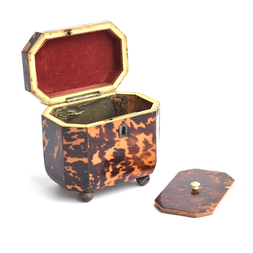 93 - A George III tortoiseshell tea caddy, c.1790, with ivory trim, opening to one central lidded compart... 