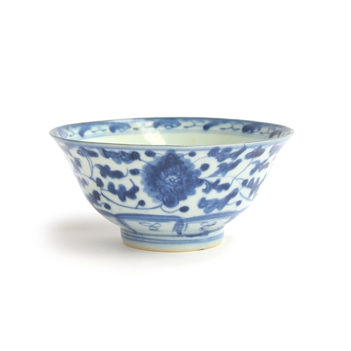 149 - A Chinese 19th century blue and white 'Kitchen Qing' porcelain bowl, floral design, marked to base, ... 