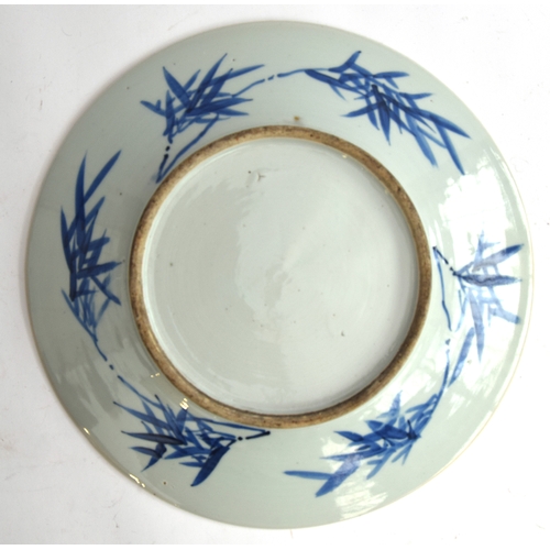 150 - A Chinese export blue and white porcelain charger, decorated with a scene of a peacock and sparrow a... 