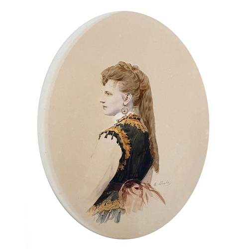 262 - Marie-Alexandre Alophe (French, 1812-1883), girl with earring, watercolour, signed, within an oval m... 