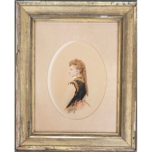 262 - Marie-Alexandre Alophe (French, 1812-1883), girl with earring, watercolour, signed, within an oval m... 