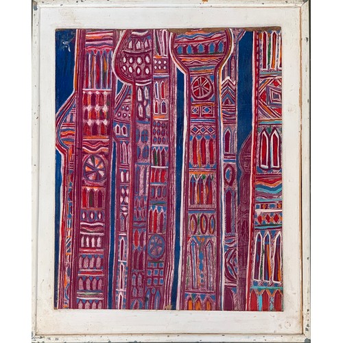 363 - Manner of Colin Middleton MBE (1910-1983), a Celtic/Indian influenced painting on board, signed with... 