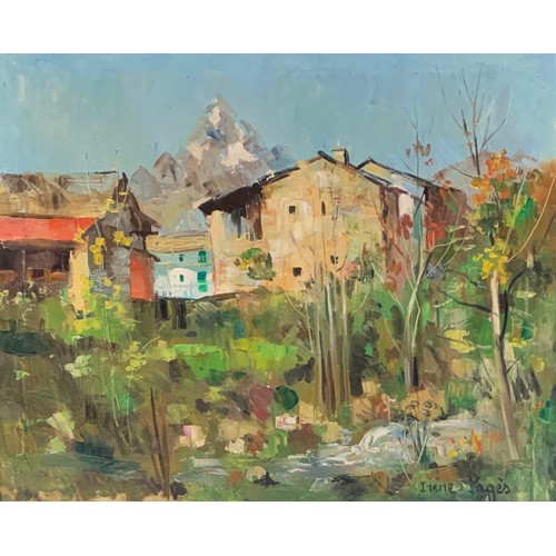 356 - Irène Pagés (French, b.1934), 'Ghisola, Italy - Le Mout Wiso', oil on canvas, signed lower right and... 