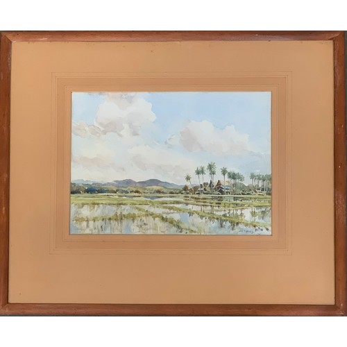 264 - John Christopher Temple Willis (1900-1969), 'Paddy Fields near Malacca', watercolour, signed lower r... 