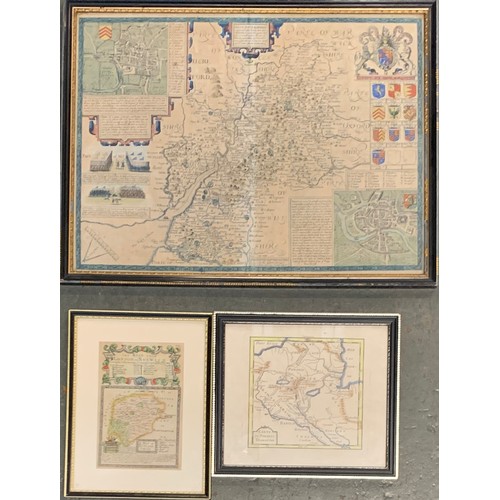 228 - John Speede (1552-1629), map of Gloucestershire, 'contrived into thirty thre several hundreds', hand... 