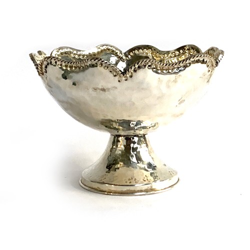 78 - A hammered white metal lobed rose bowl, tests as silver, 5.7ozt