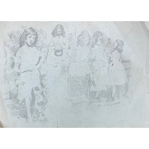 342 - Attributed to Lewis Carroll (1832-1898), pencil sketches of Alice Liddell and her sisters Edith and ... 