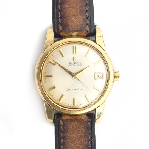 436 - An Omega Seamaster gent's automatic steel and gold plated wrist watch, the silvered dial with date a... 