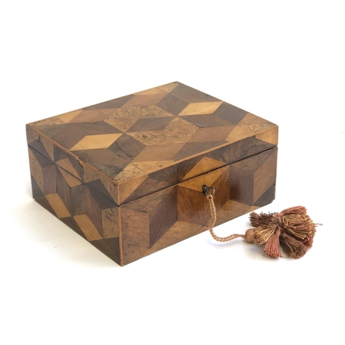 313 - A 19th century Tunbridge ware parquetry box, various woods, 23cmW