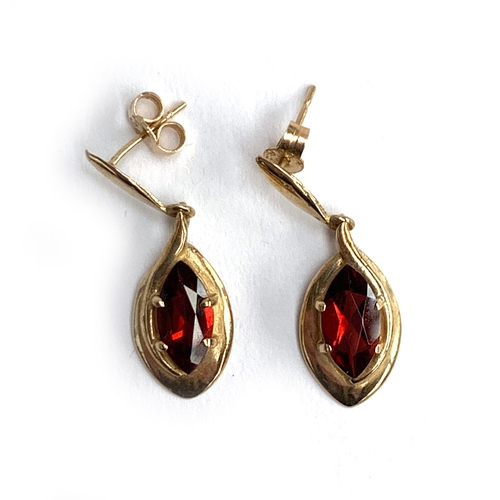 8 - A pair of 9ct gold and marquise cut garnet earrings, 2.6g