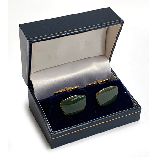 12 - A pair of 9ct gold and jade cufflinks, 8.4g