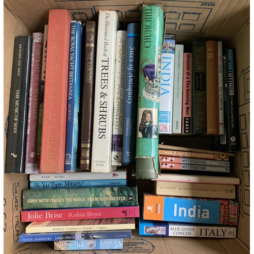 405 - BOOKS: a large box of miscellaneous volumes: travel, sailing, country pursuits etc.