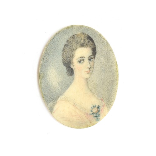 103 - A 19th century portrait miniature on ivory of a lady in Regency dress, 3.7x2.8cm, in a green velvet ... 