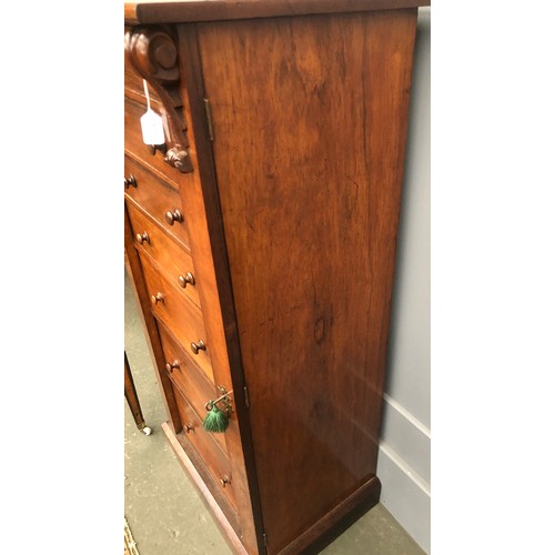 511 - A Victorian rosewood and mahogany Wellington chest, side locking mechanism, the third drawer with se... 